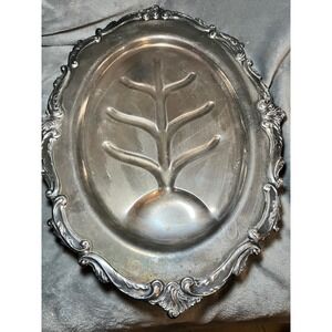 Eton Heavy Silverplate Tree and Well Meat Platter 20 Inch Footed Oval Tray